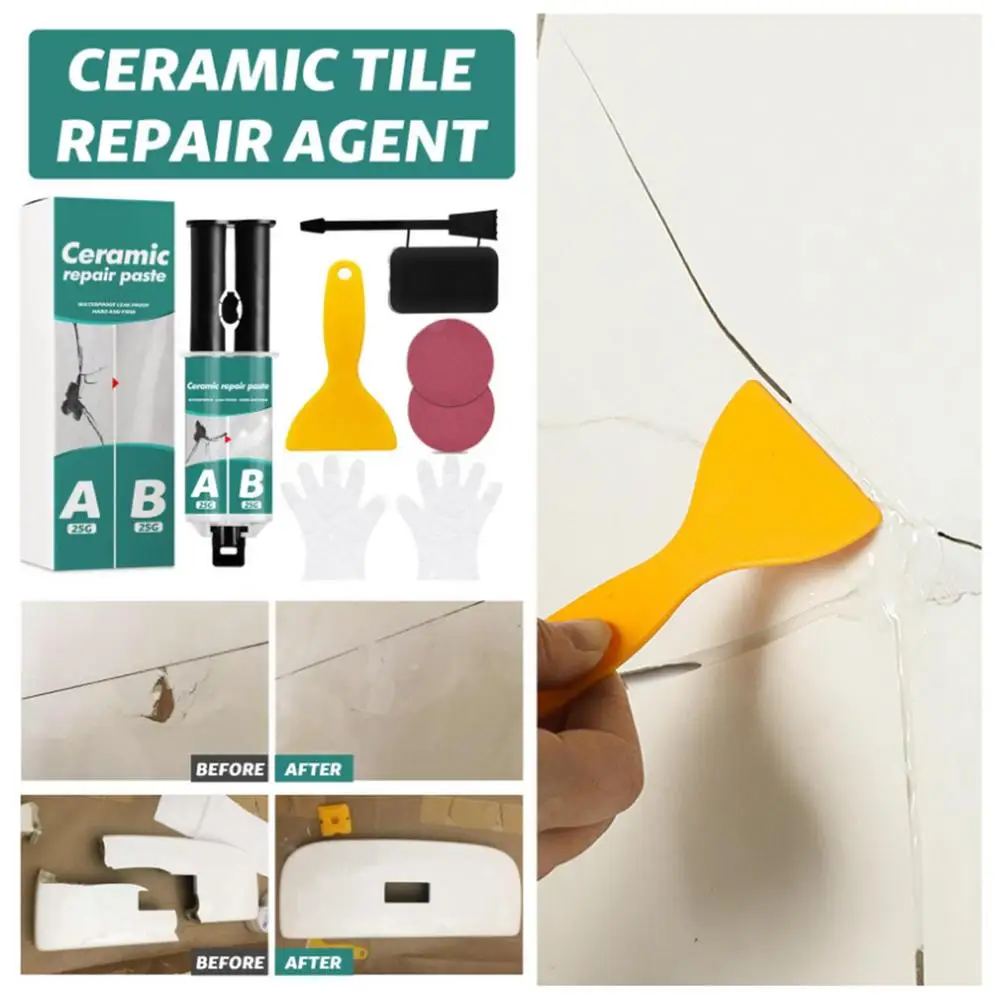 Description Picture 3 of itemTile Repair Paste Kit Magiic Acrylic Repair Glue Set For Repairing Cracks Dents Tile Repair Paste With Repair Tools For Holes