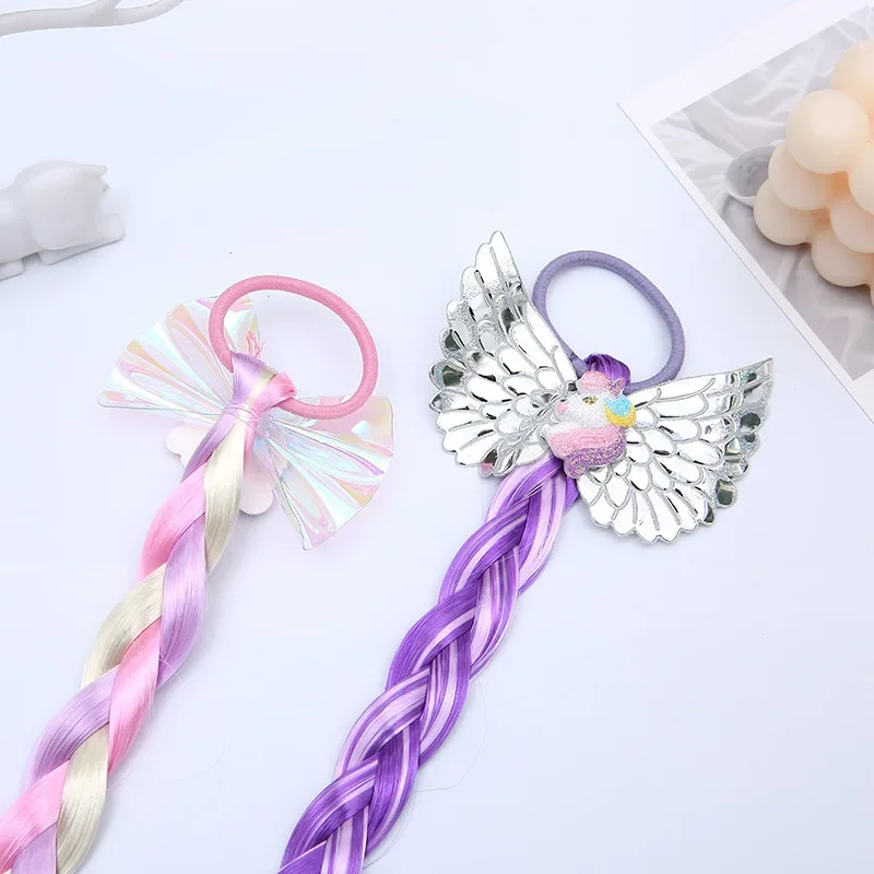 Girls Colorful Unicorn Hair ScrunchiesWig Pigtail Elastic Hair Rings Ponytail Hair Ropes for Girls Sequin Glitter Kids Headwear 4