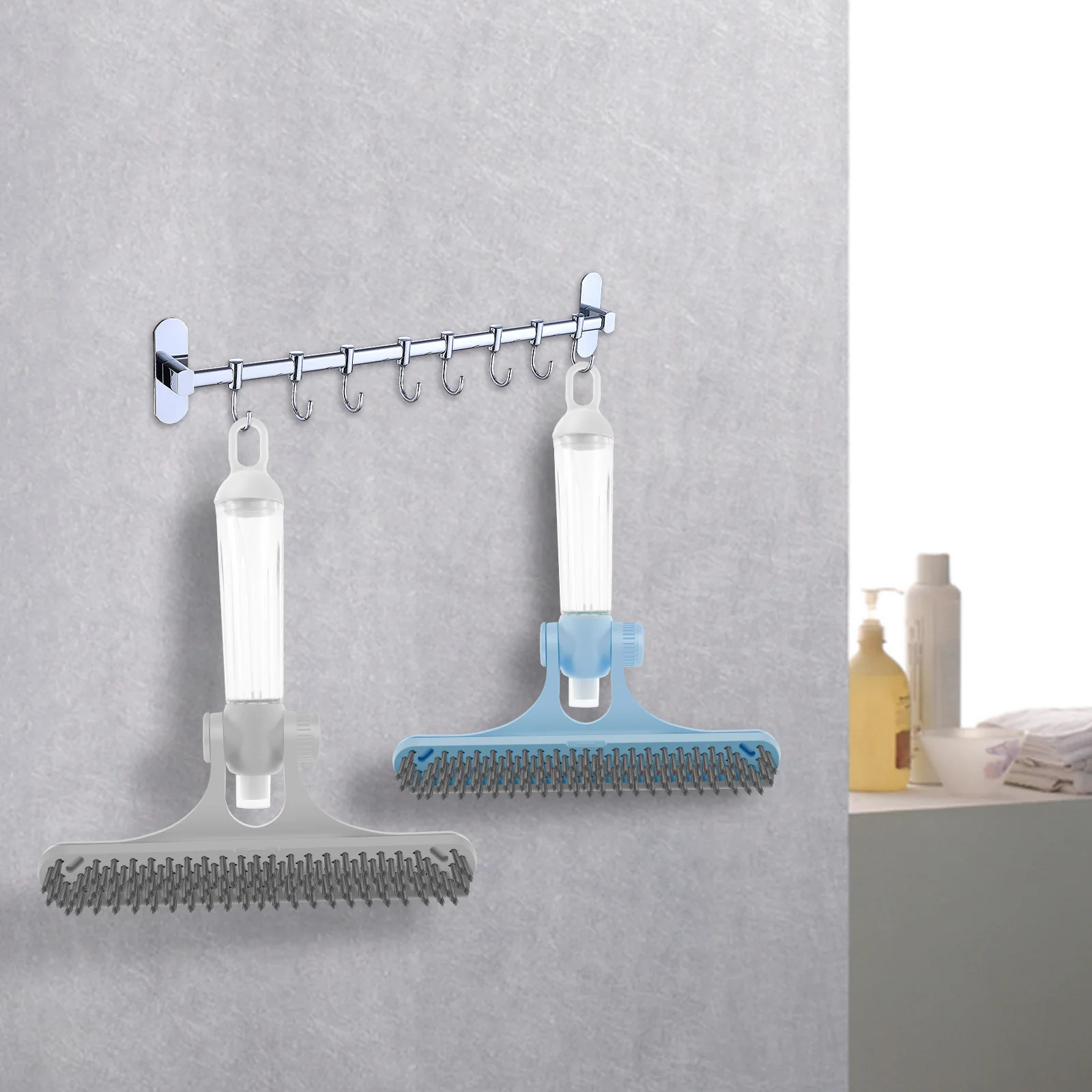 

2Pcs Window Squeegee with Sprayer Portable Shower Cleaning Squeegee with Sponge Strip Brush Head Creative Window Glass Scraper