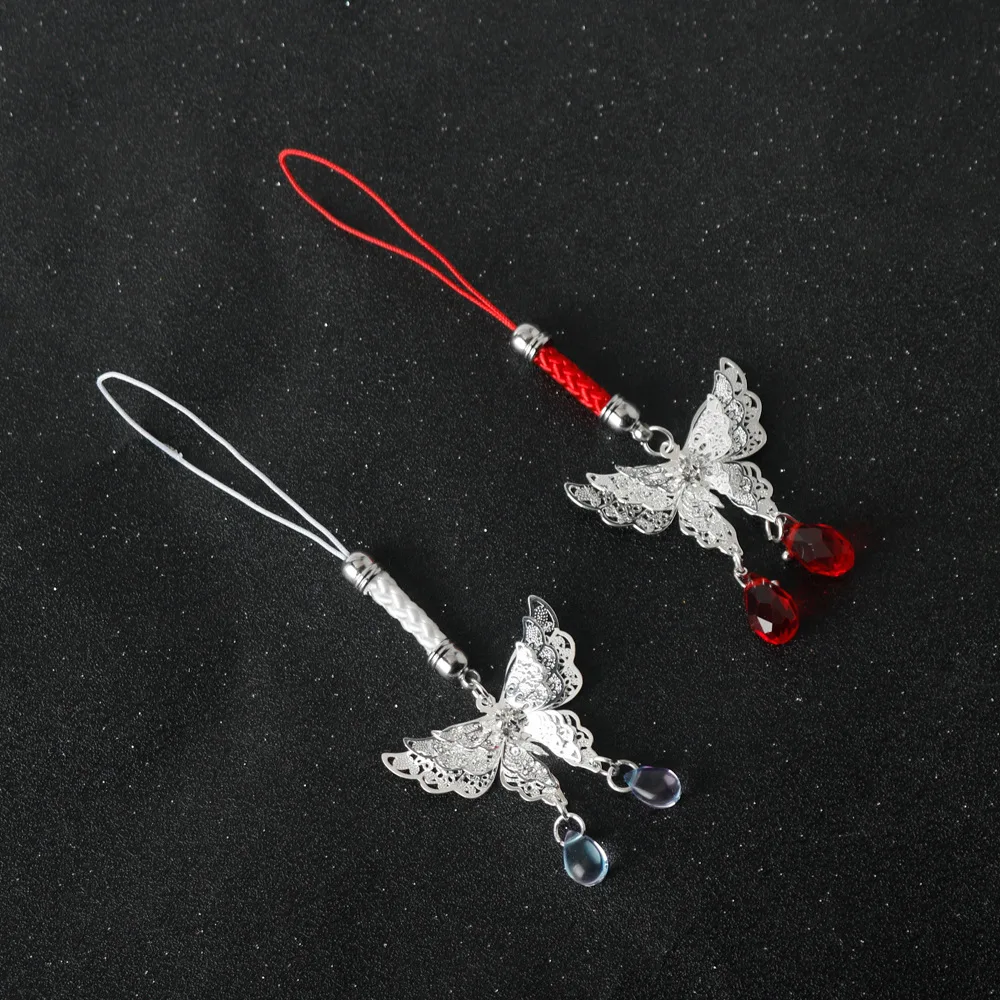 Phone Hanging Strap Silver Butterfly Droplet Phone Hanging Strap