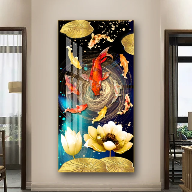 Astratta Koi Canvas Painting Wall Art Fengshui Fish Poster E Stampe Carp Lotus Pond Hd Picture Living Room Home Decor Cuadros