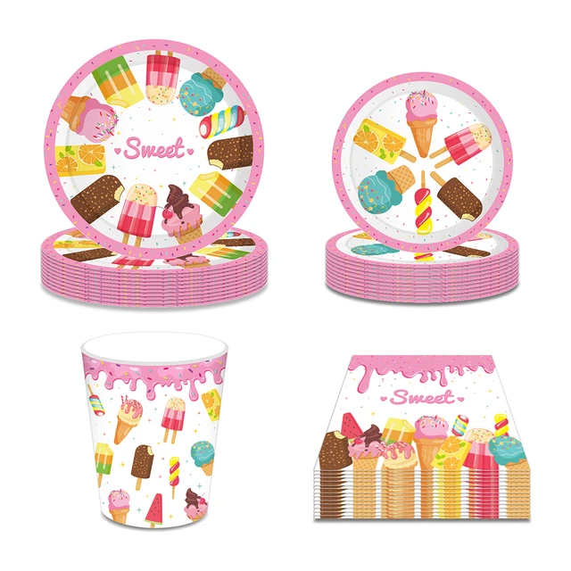 48 Pezzi Puntelli Gelato Stoviglie Decorazione Di Compleanno Stoviglie Usa  E Getta Stoviglie Di Carta Piatti Per Feste Bambini