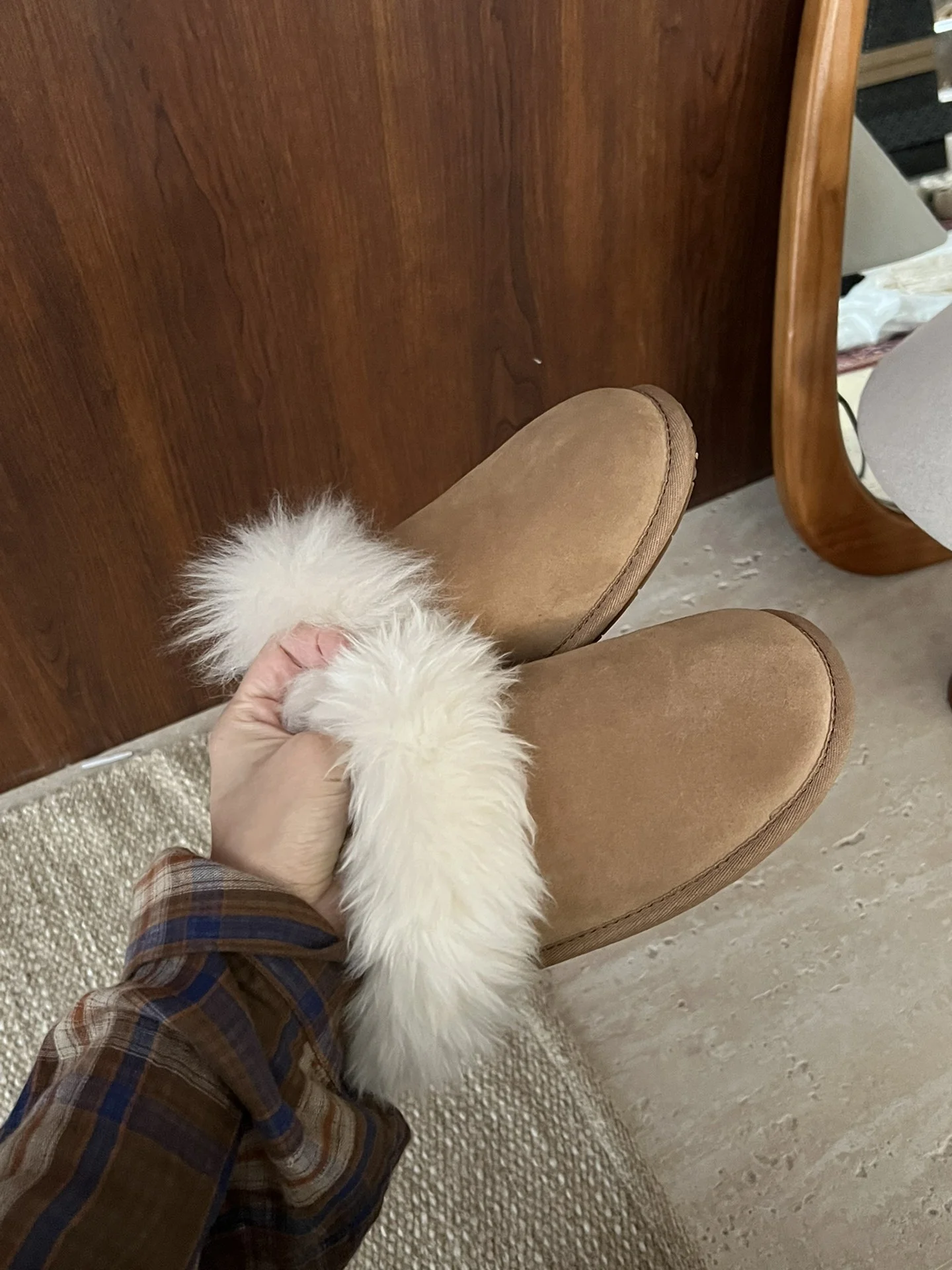 

Women Winter Slippers Real Sheepskin Large Hair Collar Outdoor Half Head Slippers Australian Brand Indoor Non-slip Slippers
