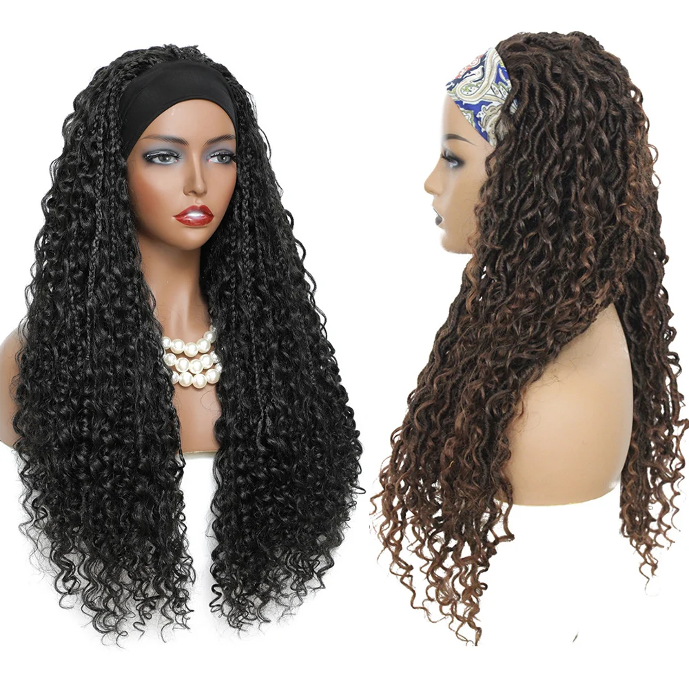 Curly Faux Locs Braid Wig With Headband 24 Inch Crochet Hair Dreadlocks Braided Wigs Soku Black Synthetic Headband Wig For Women synthetic hair wigs