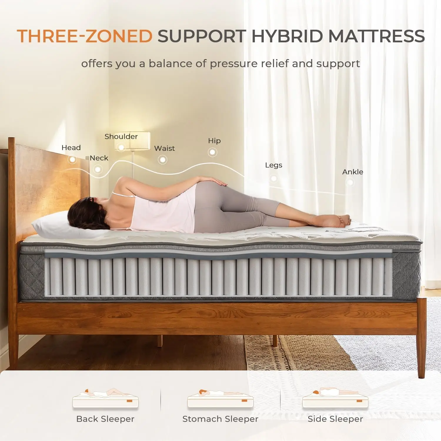 King Mattress-12 Inch King Size Hybrid Mattress, Bed Mattress with Pocketed Coils for Comfort Sleep and Balanced Support
