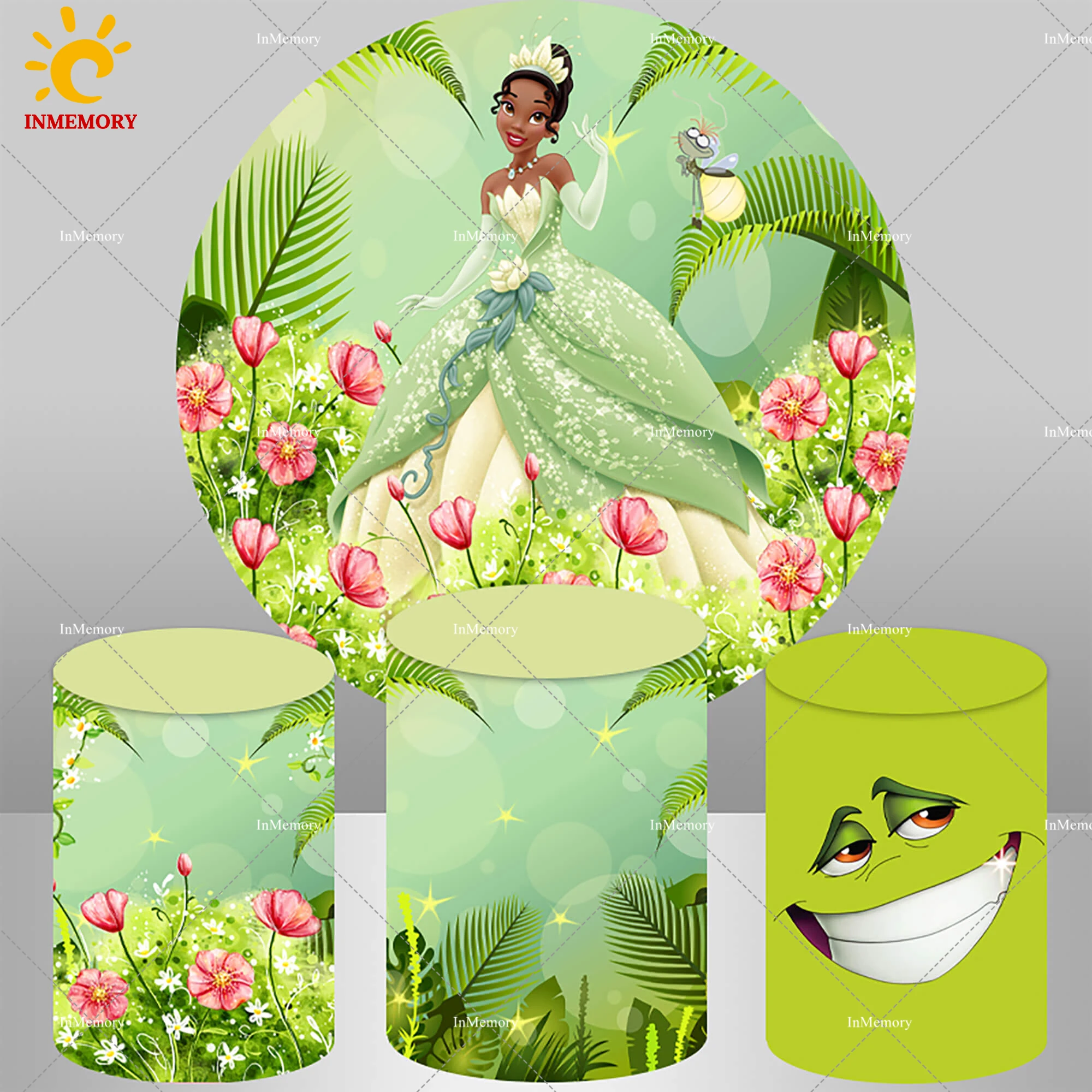 Spring Flower Princess Tiana Circl Fondale Cover Frog Plinth Cover Per Table Party Decors Baby Shower Background Photography