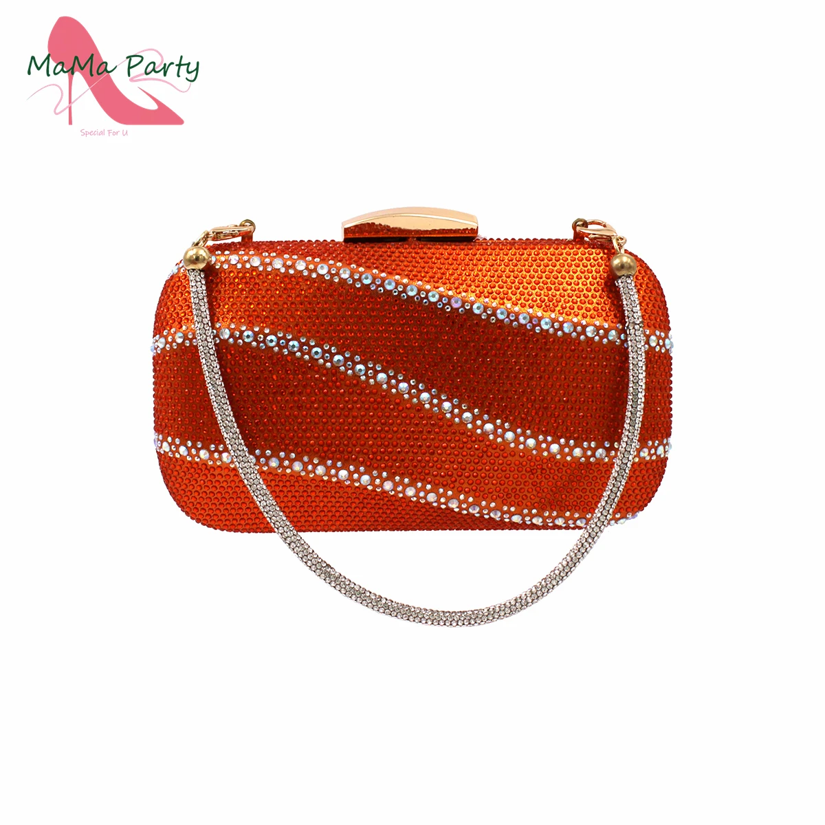 

Spring New Coming Italian Women Hand Bag with Shinning Cryatal Mature Style for Ladies Party in Orange Color