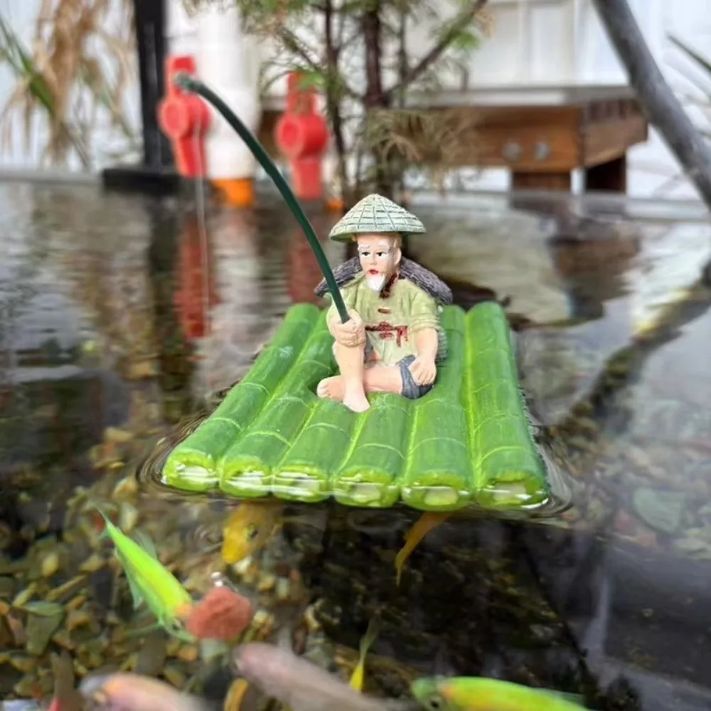 Realistic Fisherman Figurine Miniature Auto-Floating Fish Tank Decorations Handmade Resin Landscaping Crafts Fish Tank Landscape