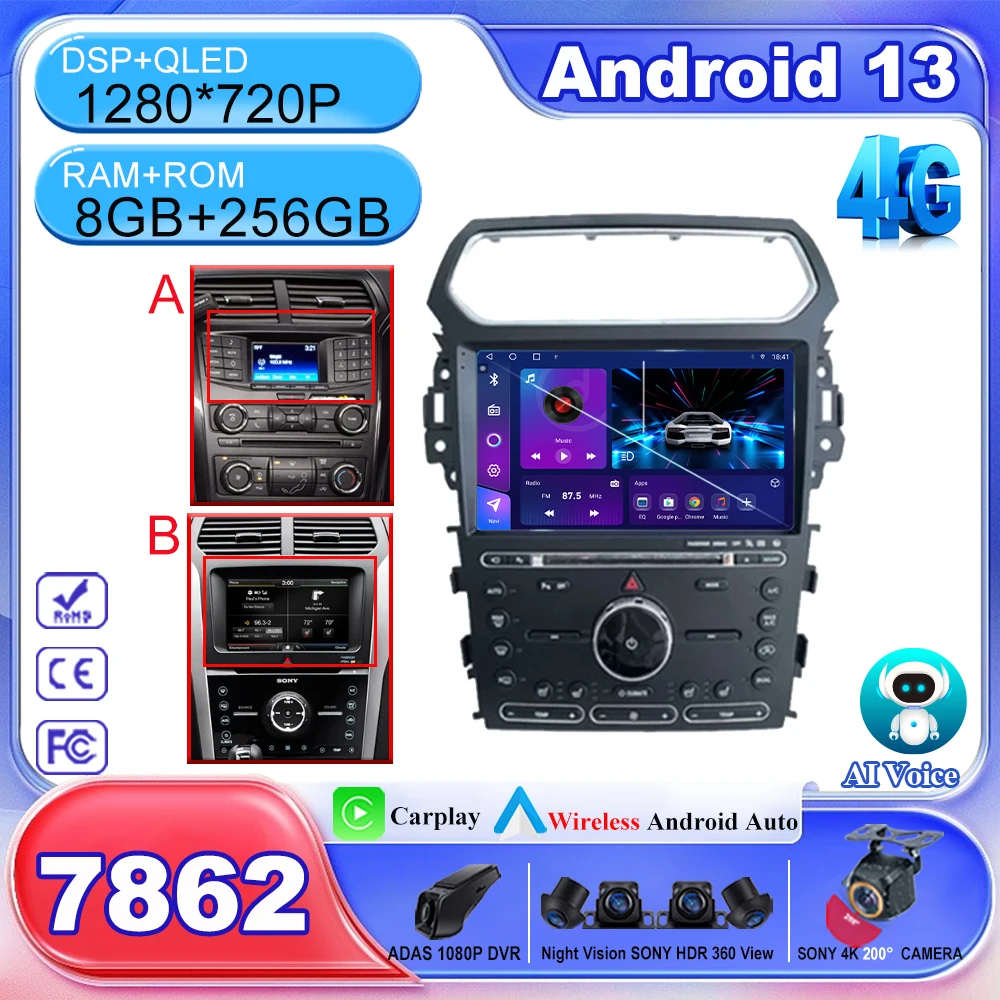 

For Ford Explorer 2011-2020 Android Touch 2k Screen Car Radio Stereo Multimedia Player WIFI Carplay Andorid Auto 8G+128G BT GPS