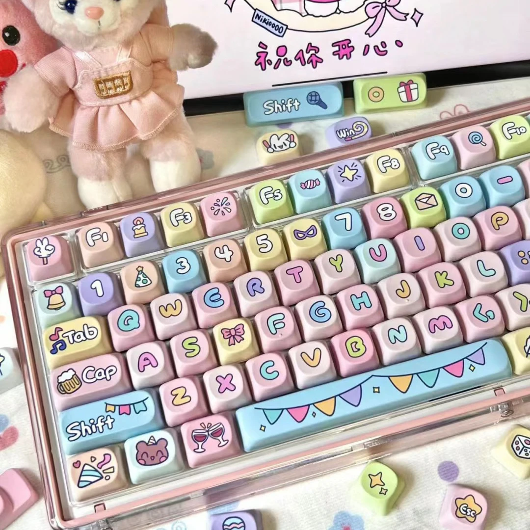 Keycap Colorido do Tema do Partido Roa Profile Gift Cute Pbt Keycaps 123 Keys Cute Dye Sublimation Keycap Teclado Mecânico - Imagem 4