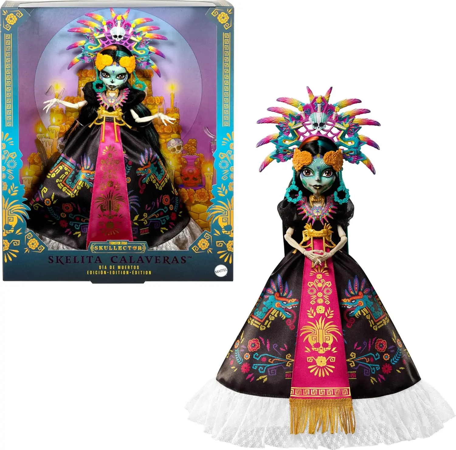 Оригінальна лялька Mattel Monster High Skelita Calaveras Día De Muertos Gown 1/6 Girls Toys Collectible Vibrant Accessories Головний убір
