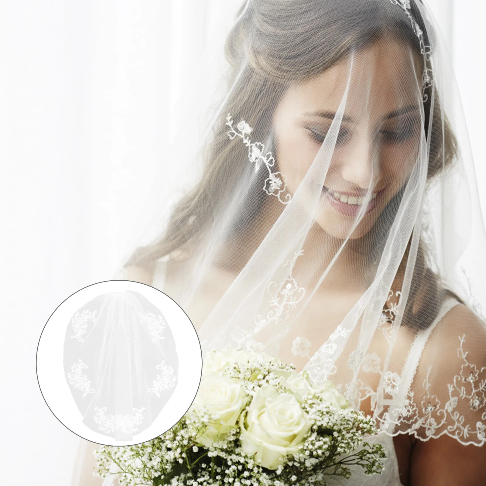 

Short Wedding Veil for Bride White Dress Hairpin Single Layer Women's Barrettes