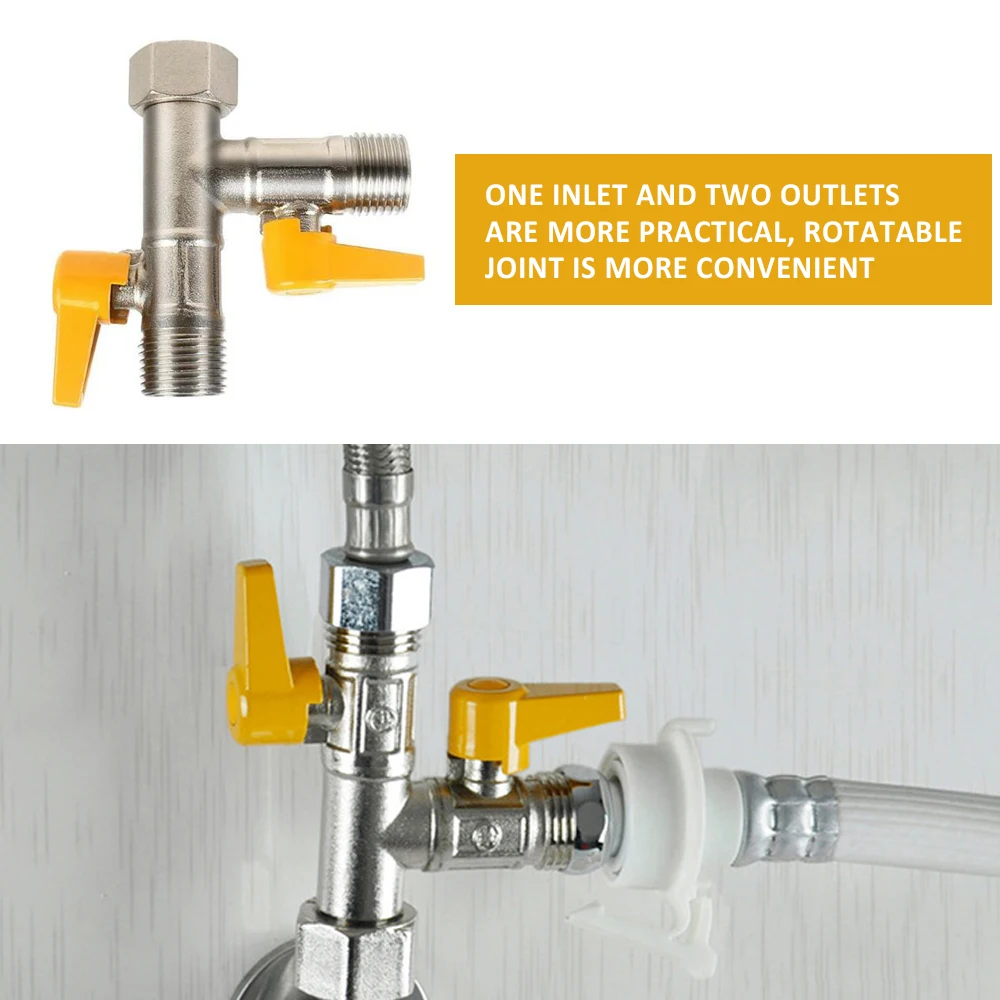 G1/2'' Shower Diverter Valve RV 3-Way By-Pass Valve Replacement, Universal T-Adapter for Bathroom, Toilet, Kitchen