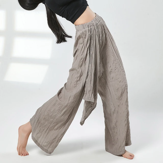 Pantalones de baile modernos para mujer, pantalón de práctica de cuerpo  suelto, plisado, tubo recto, pierna ancha, pantalones de baile clásico -  AliExpress
