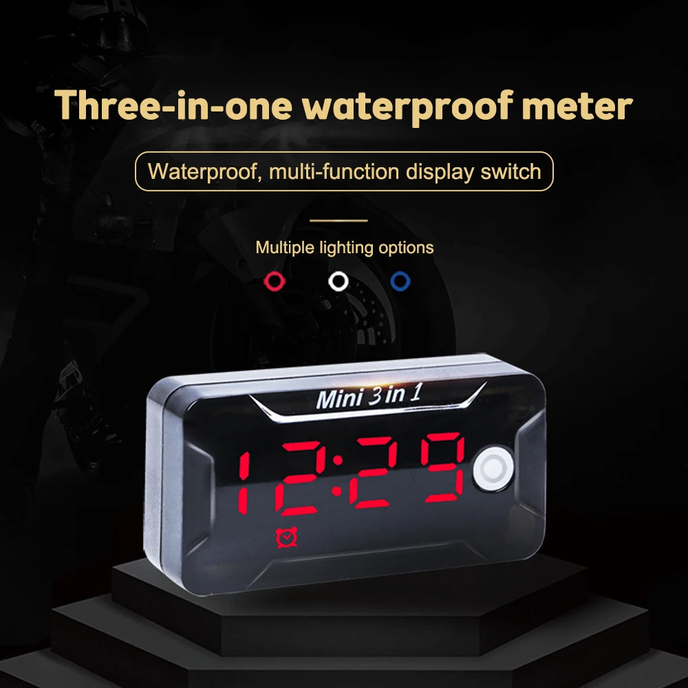 Termometro Voltmetro Orologio LED 3 In 1 - Per Auto, Moto, Barca, DC 5-50V - Foto 1