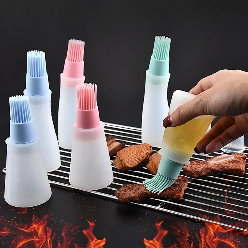 Barbecue Oil Brush Oil Bottle With Brush Silicone Portable Dispenser For Kitchen BBQ Baking Cooking Tool Accessories Gadgets
