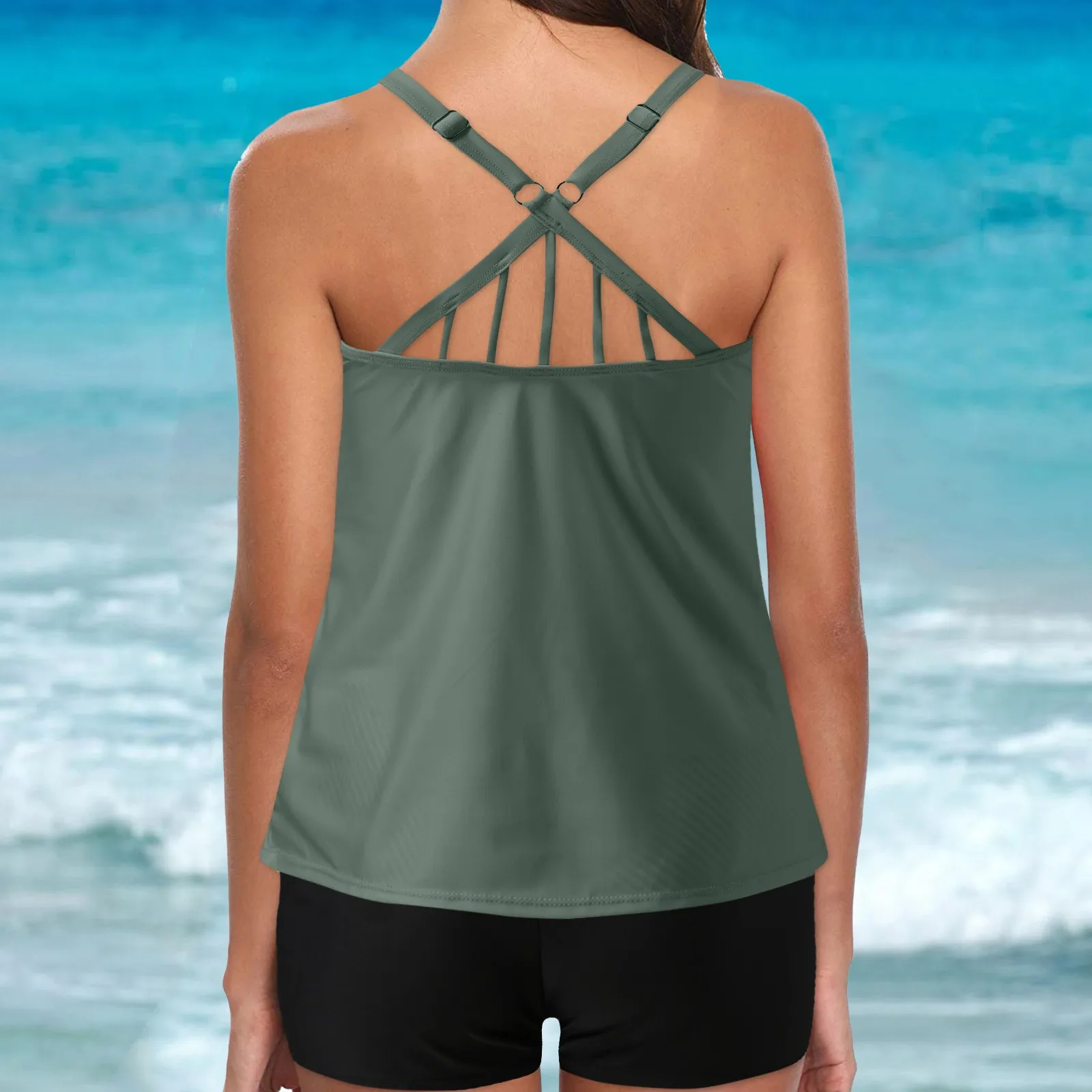 Swimwear Plus Size Female Tankini Bodysuit Two piece Solid Bikini Set Swimsuit Women Beach wear Swimming
