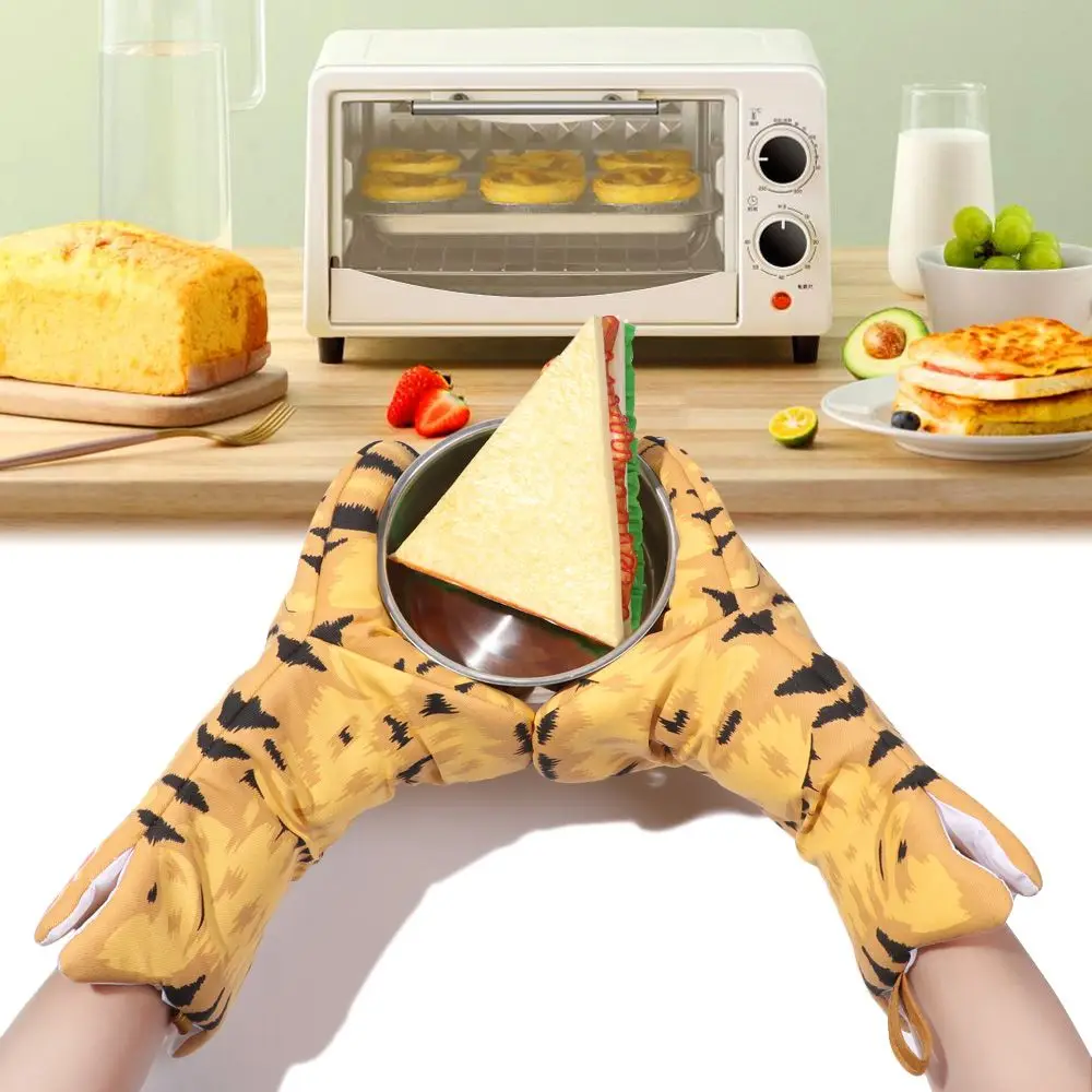 Kitchen gloves cotton pot holders 1PC Long Cotton Baking Insulation Gloves 3D Cartoon Animal Cat Paws Oven Mitts Microwave Heat Resistant Non-Slip Kitchen Gloves