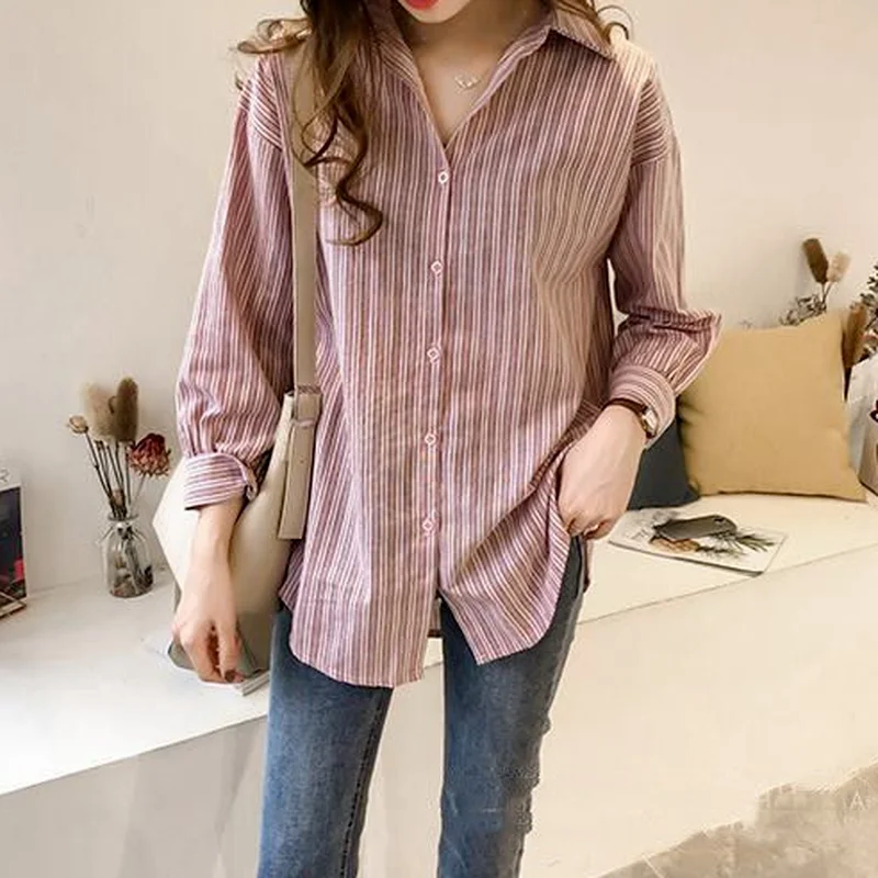 S-4xl Shirts Women Baggy Striped Stylish New Collection Retro