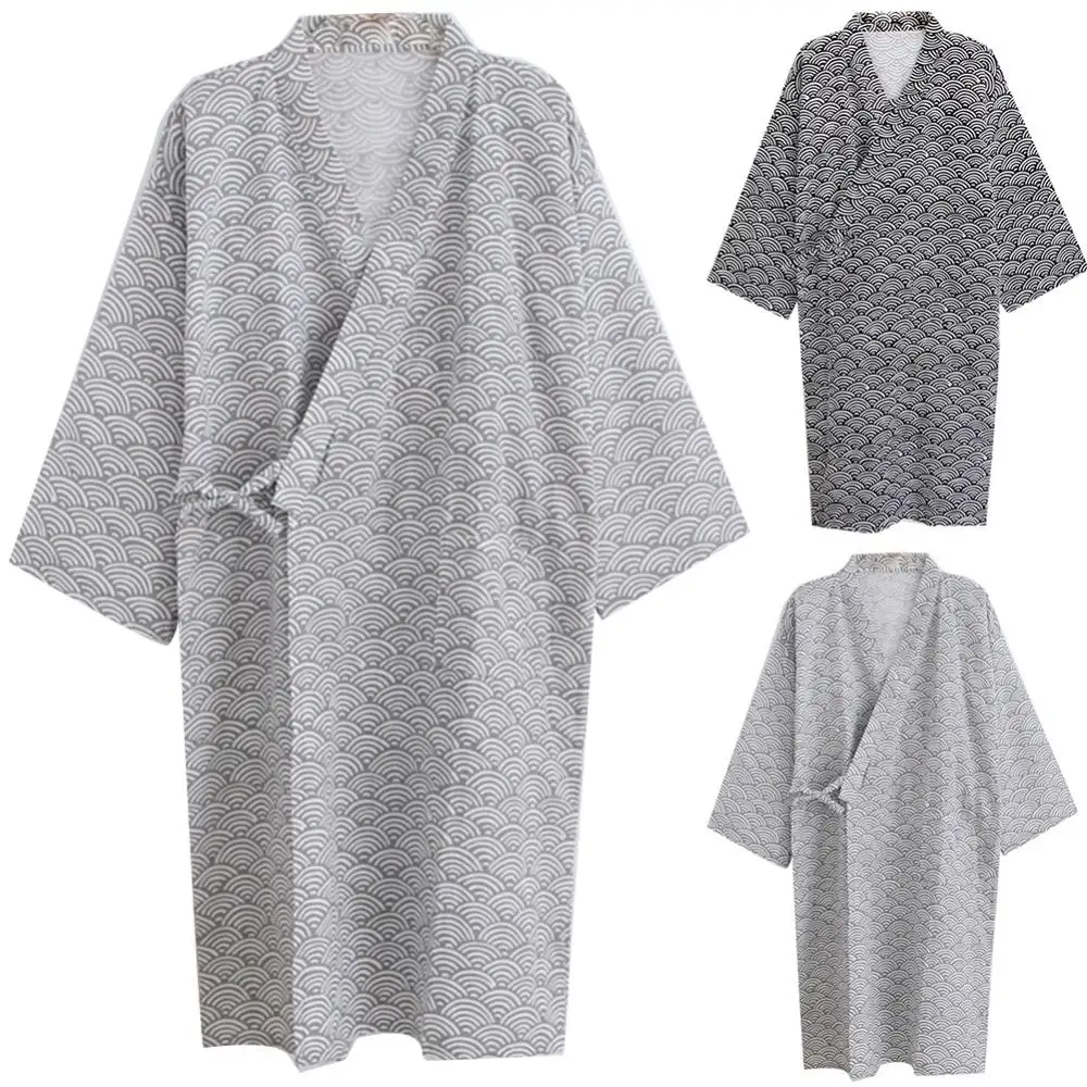 

Men Fashion Printing Kimono Robe Sleepwear Nightgown Loose Mid Length Bathrobe