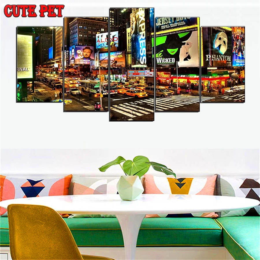 

City Night Broadway Street 5d Diy diamond painting Cross Stitch Draw full square drill diamond embroidery rhinestone mosaic 5PCS