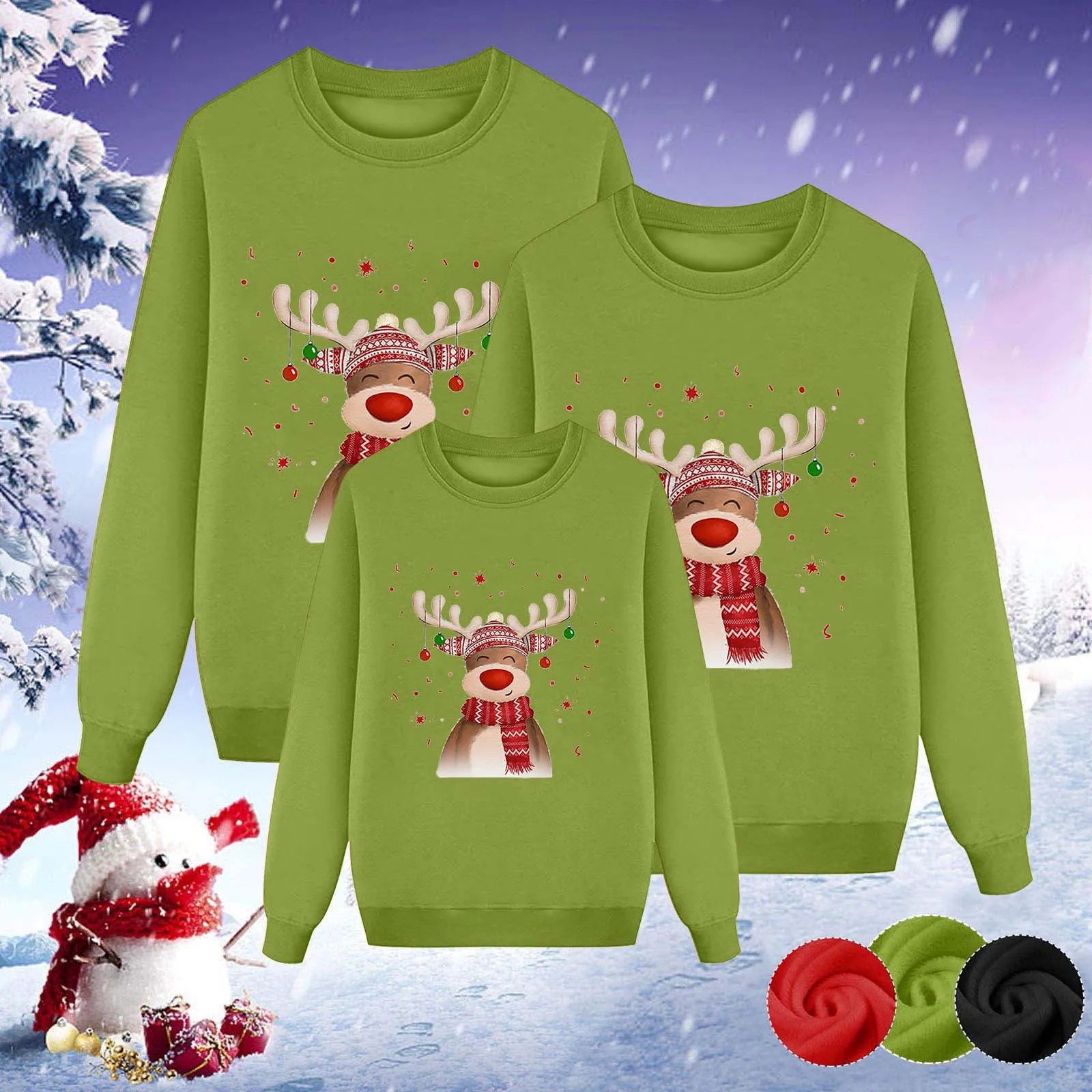 thumbnail image 5 of Sudadera con capucha navideña con estampado de alce, de polar, manga larga, cuello redondo, holgada, informal, para otoño e invierno, para padres e hijos, 5 of 5