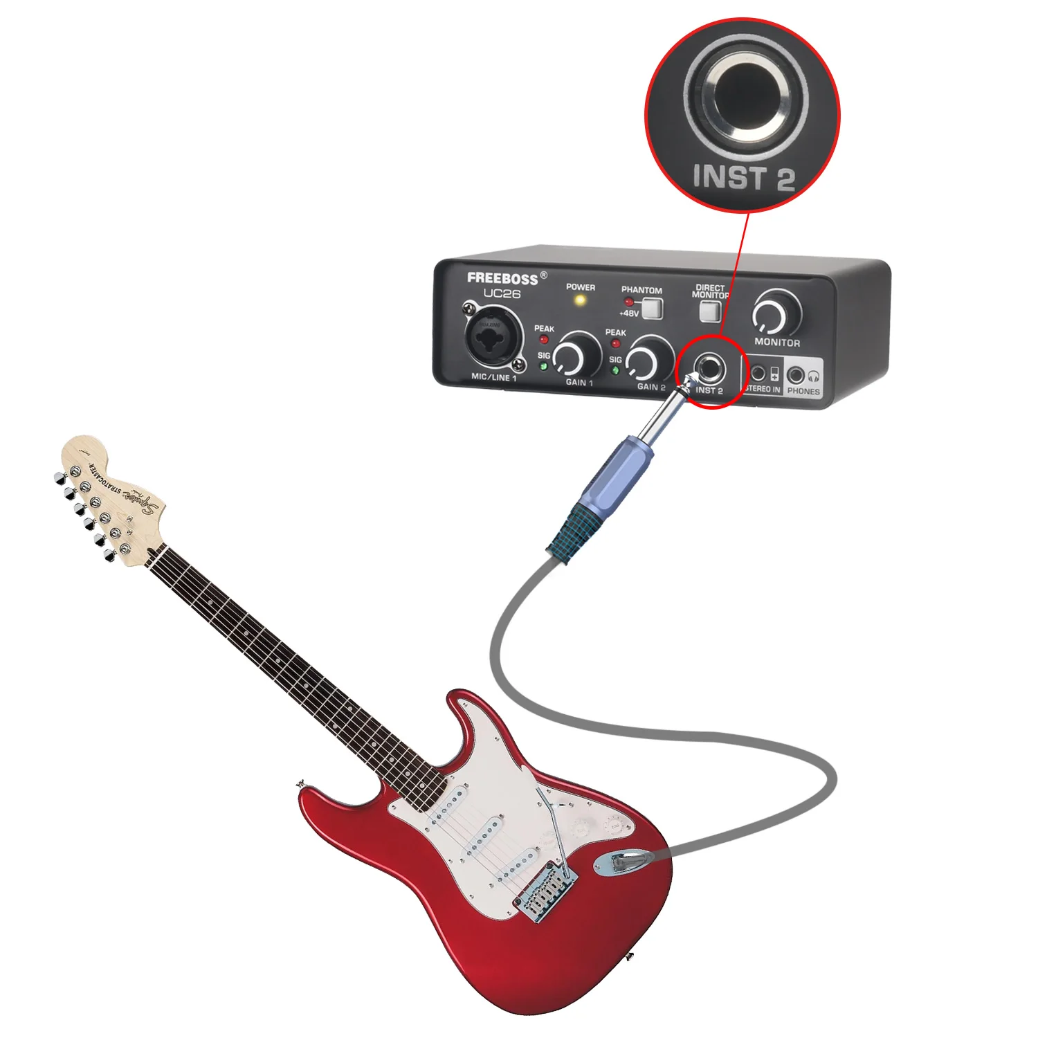 Freeboss 외부 Usb 사운드 카드 24Bit 48KHz ASIO4ALL 컴퓨터 녹음 스튜디오 기타 48V XLR 오디오 인터페이스 미니 UC26