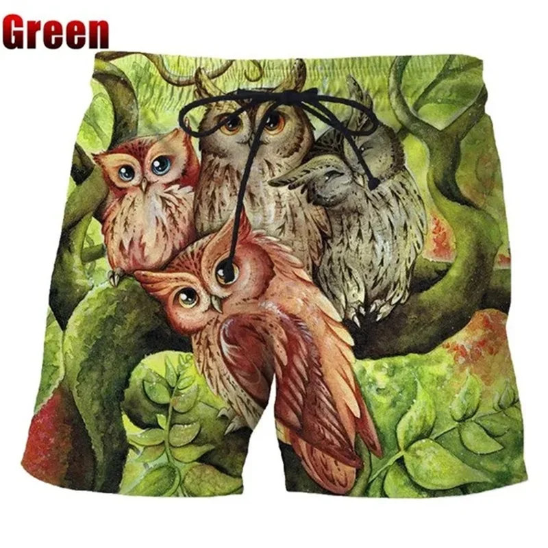 

Мужские летние пляжные шорты для плавания с 3D-принтом совы, шорты для серфинга, модные плавки, удобные пляжные шорты, крутые шорты для льда