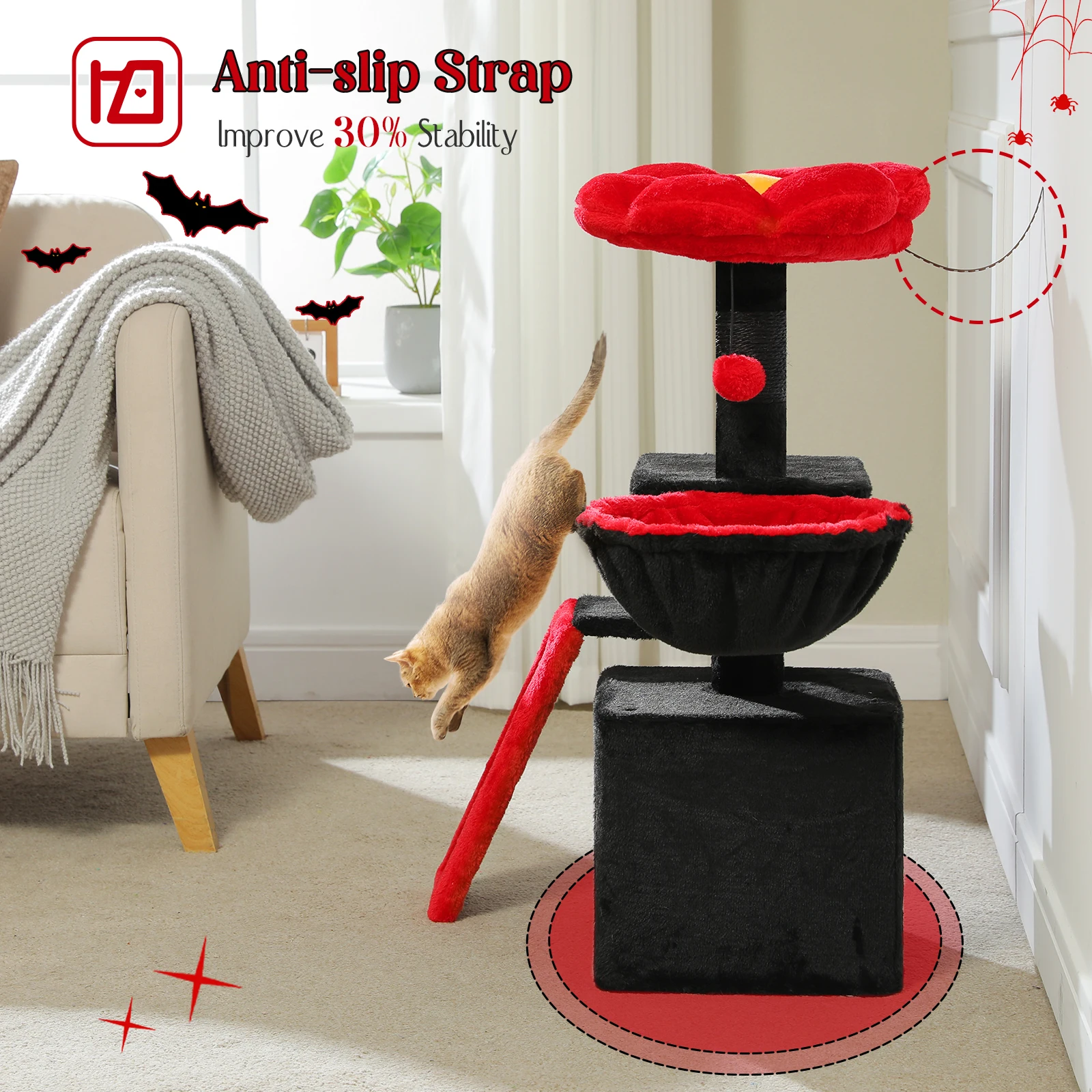 Small Cat Tree for Indoor Cats, Flower Cat Tower with Sisal Scratching Ramp, Cozy Hammock, Removable Flower Top Perch, Cat Condo
