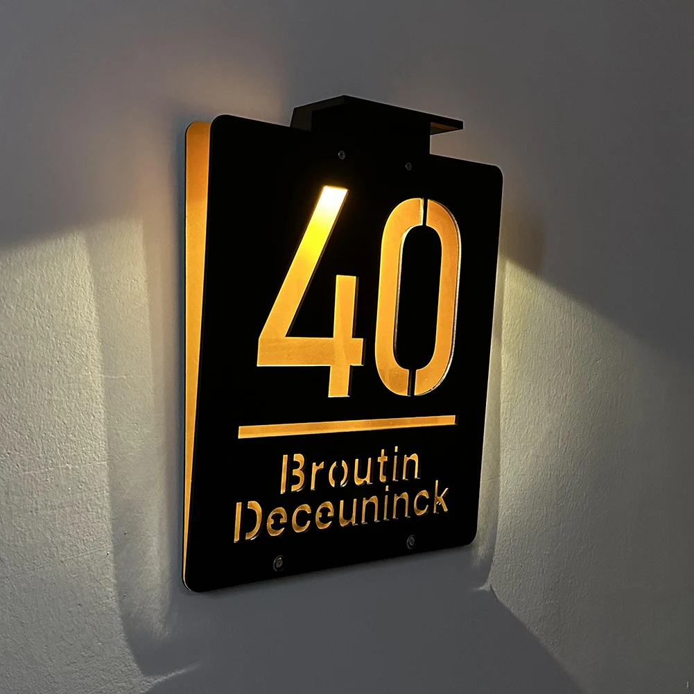 House Number Signs Personalized Exterior Solar House Sign Family Residential address Outdoor LED Laser Cut Acrylic Plate for Home