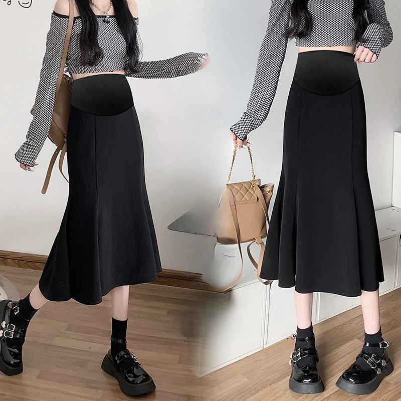 Korean style spring pregnant women belly skirts abdomen long maternity fishtail skirt black umbrella skirt suits skirts