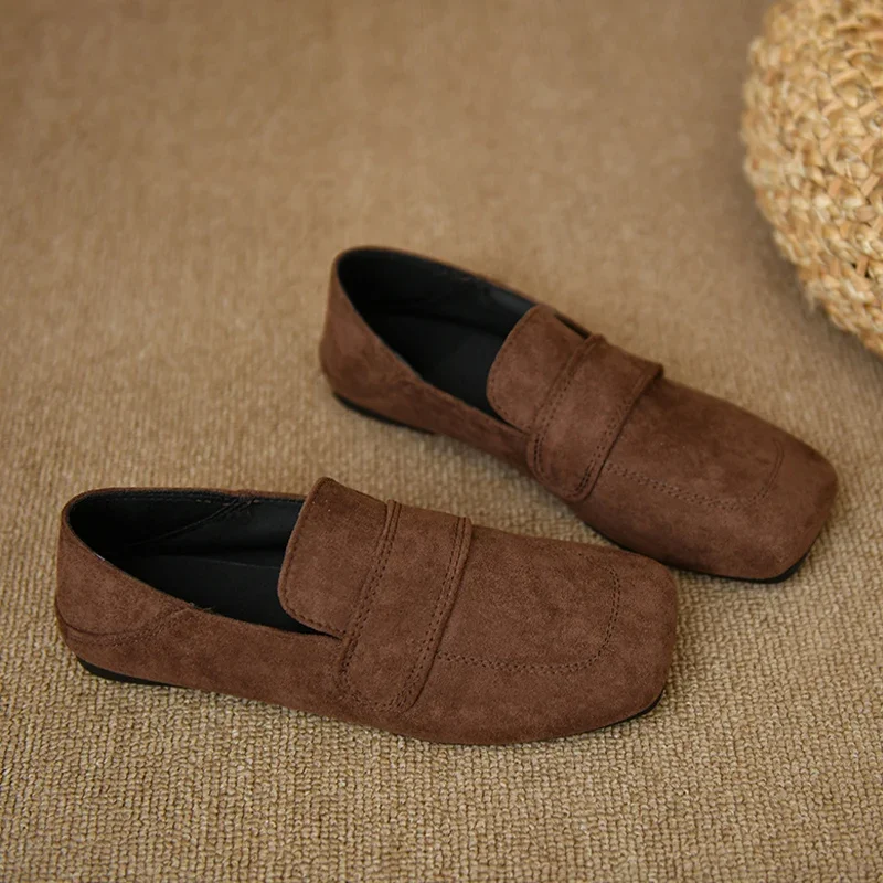 

Женские замшевые туфли на плоской подошве, Повседневные Удобные прогулочные туфли с квадратным носком и низкой мягкой подошвой, весна 2024