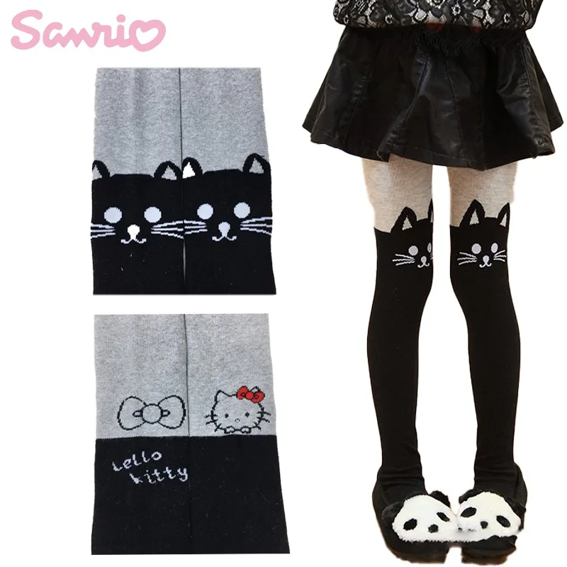 

Sanrio Hello Kitty Pantyhose Children Autumn Cotton Knitted Thick Models Fake Splicing Cartoon Bottoming Trousers Dance Socks