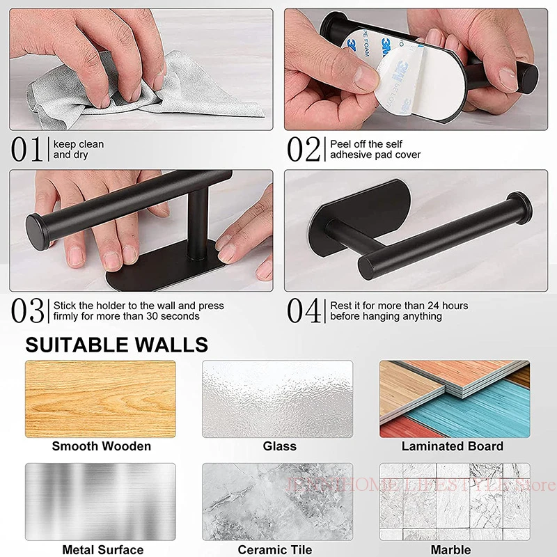 No Drill paper towel holder toilet paper holder toilet roll holder Wall Mount Self Adhesive Stainless Steel Towel Bar Ring Tissue Roll Dispenser For Bathroom Kitchen
