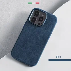 Premium Soft Suede Magnetic Phone Case with Metal Lens Protection and Shockproof Back Cover - iPhone 15 Plus (Navy Blue)