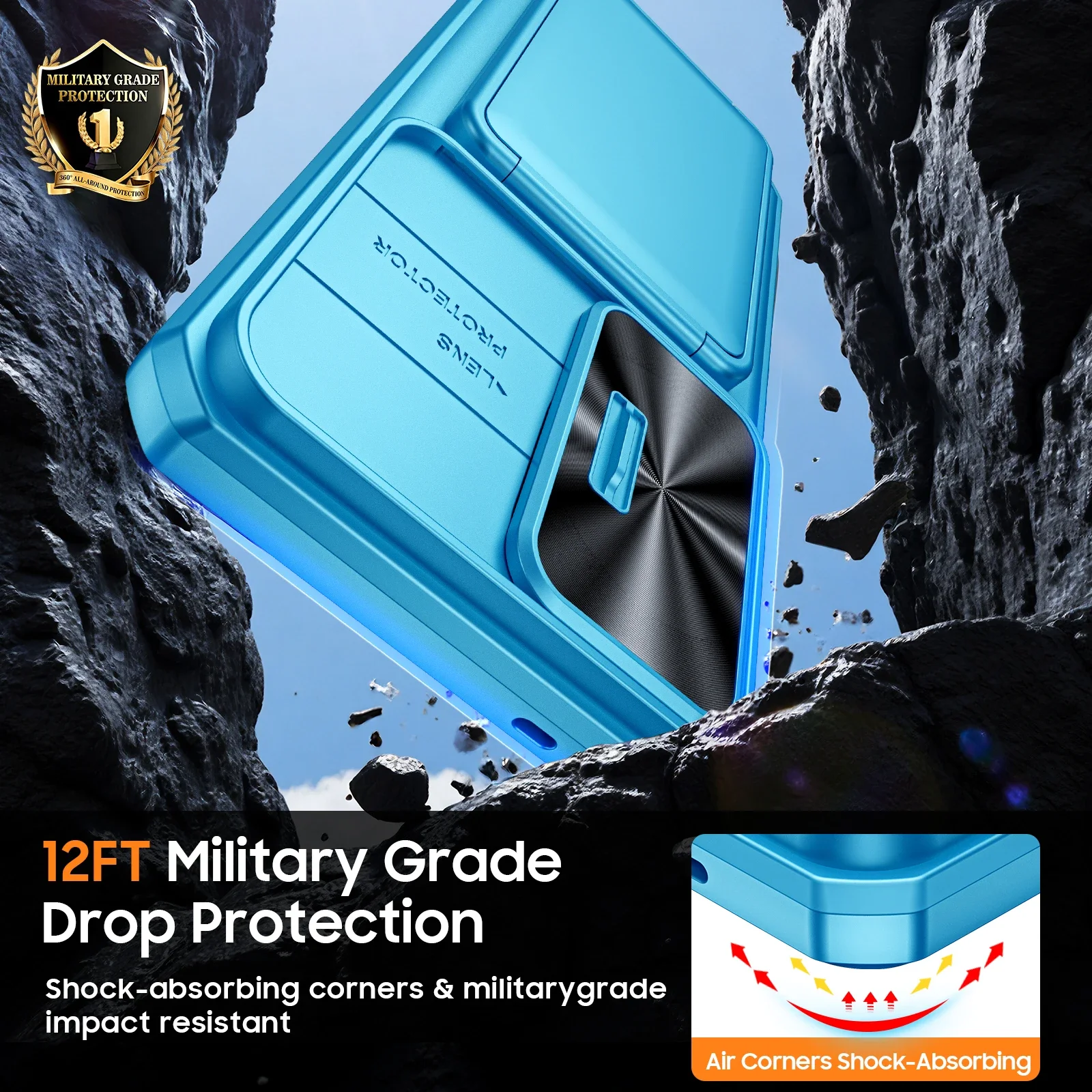 Light Blue Shockproof Phone Case with Camera Holder - Full Coverage TPU Design
