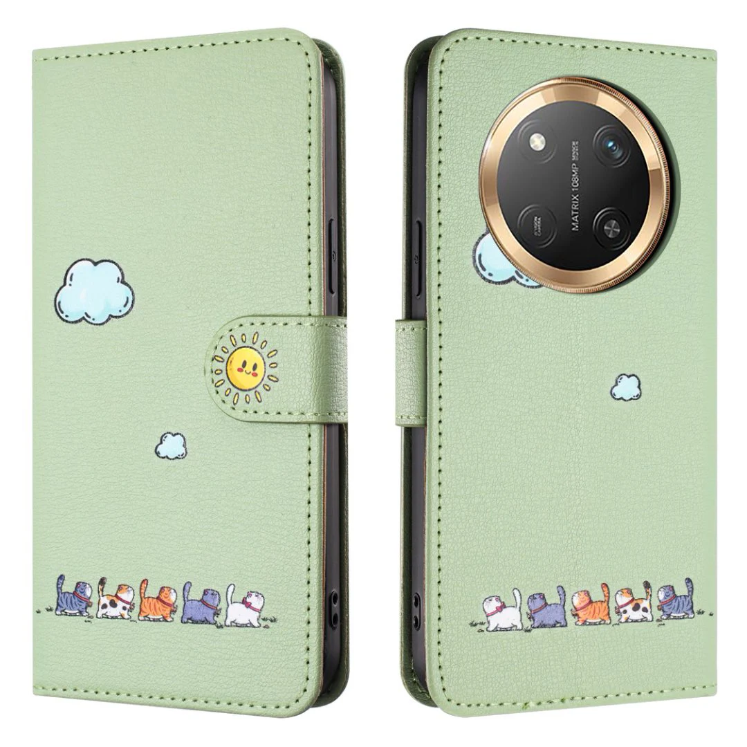 Leather Cat Design Phone Wallet Case with Book Stand and Card Holder