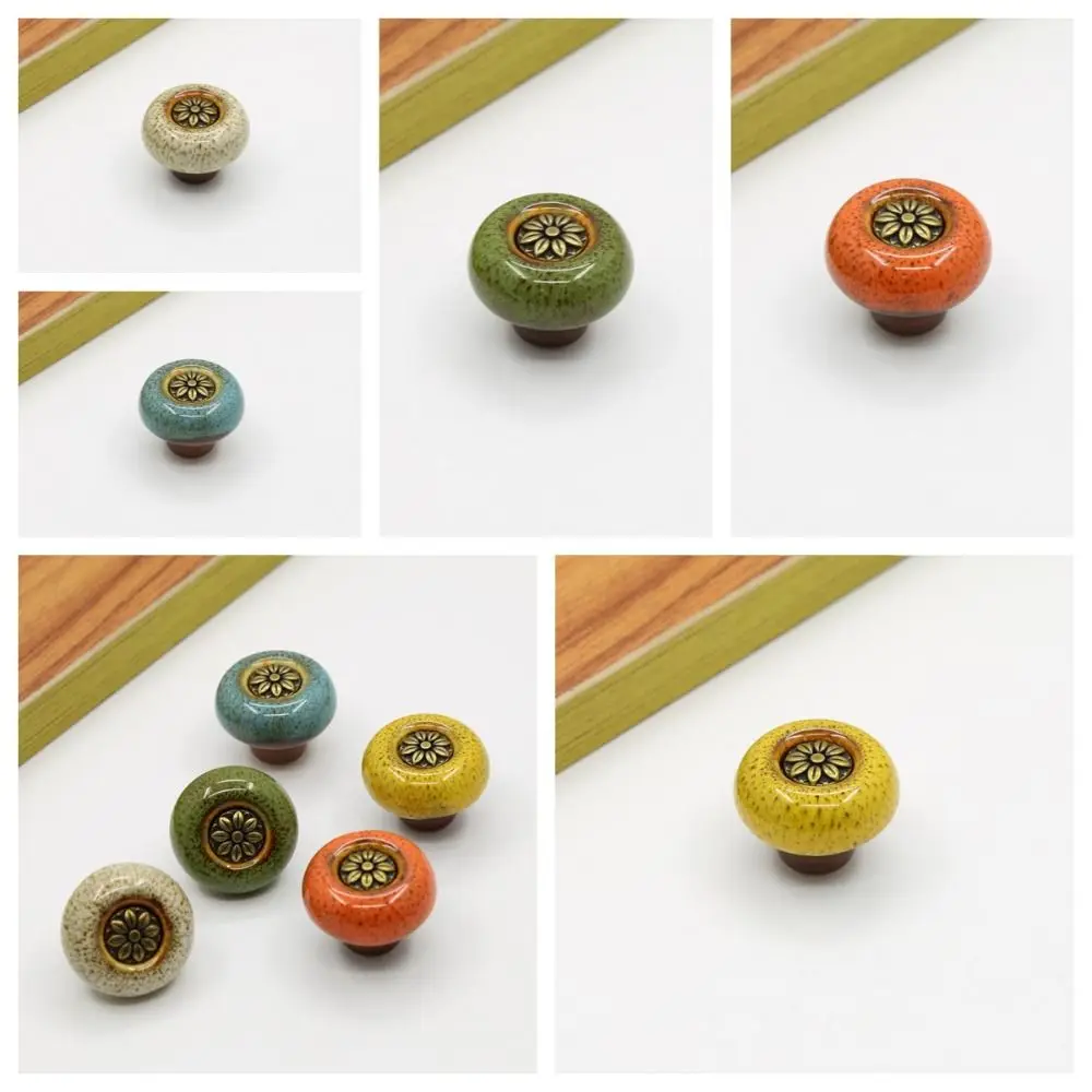 Single Hole Cabinet Knob Simplicity European Style Glazed color Drawer Knobs Zinc alloy Round Door Pull Handles Furniture