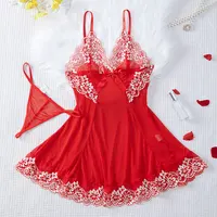 Ensemble chemise de nuit et culotte en dentelle pour femme, sous-vêtements transparents, vêtements de nuit, lingerie sexy 1