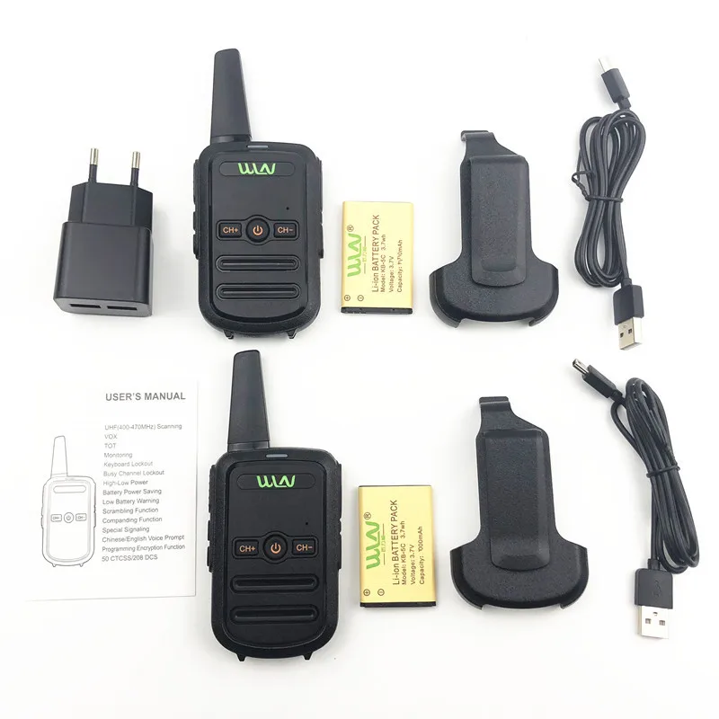 2pcs WLN KD-C52 MINI HandheldWalkie-talkie professional mini color ultra-thin ultra-small USB direct charging