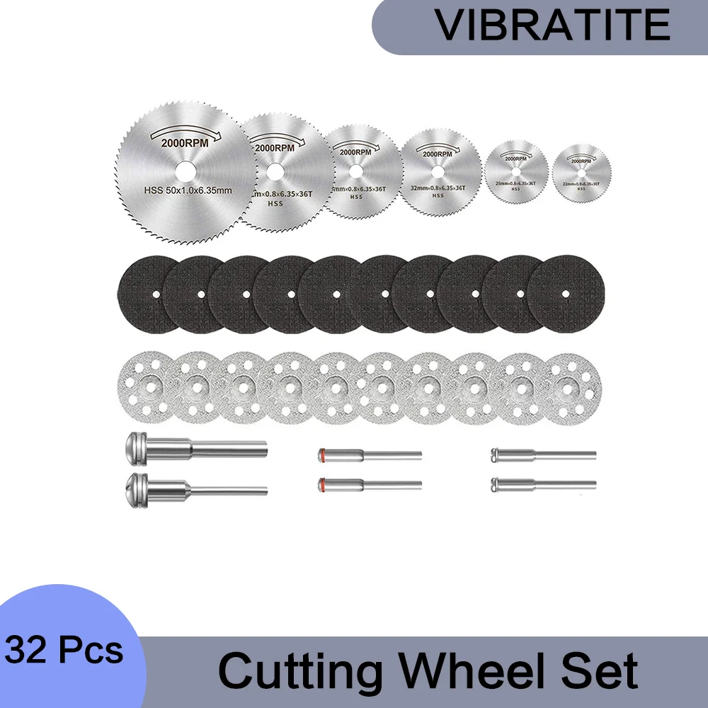 

Cutting Wheel Set 32 Pcs with Diamond Cutting Wheel Circular Saw Blades Resin Cutting Discs 1/8"Shank for Polishing Wood Plastic