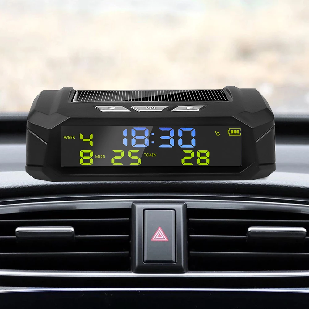 Smart Digital Car Clock Newest Car USB Solar Charging Calendar Time Temperature LED Display Automobile Interior Accessories