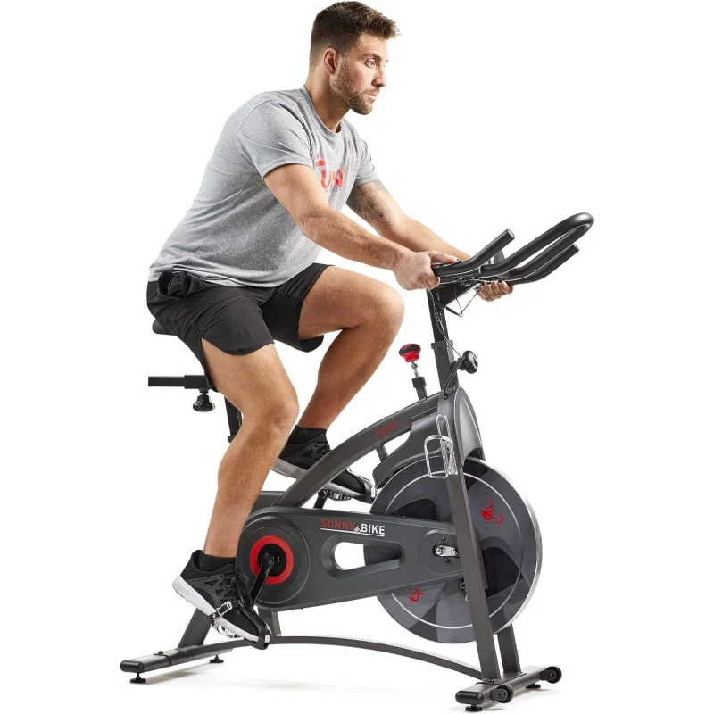 

Sunny Health & Fitness Indoor Cycling Exercise Bike with Magnetic/Felt Resistance and Belt/Chain Drive Optional Bluetooth Co