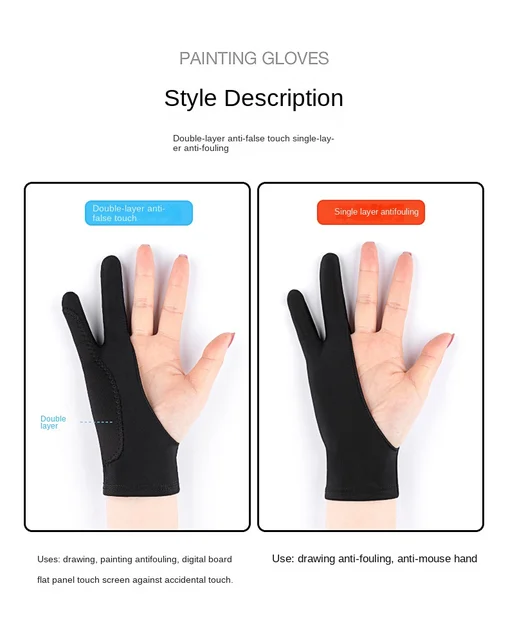FONKEN Palm Rejection Painting Gloves Flexible 2-Finger Universal Stylus  Pen Drawing Glove Anti Mistouch Tablet Pen Accessories