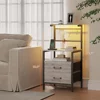 Nightstand Set of 2 with Charging Station and LED Lights,  Bedside Table 36.4 Inch ,  Side Table, Mesh Shelves with Hooks 2
