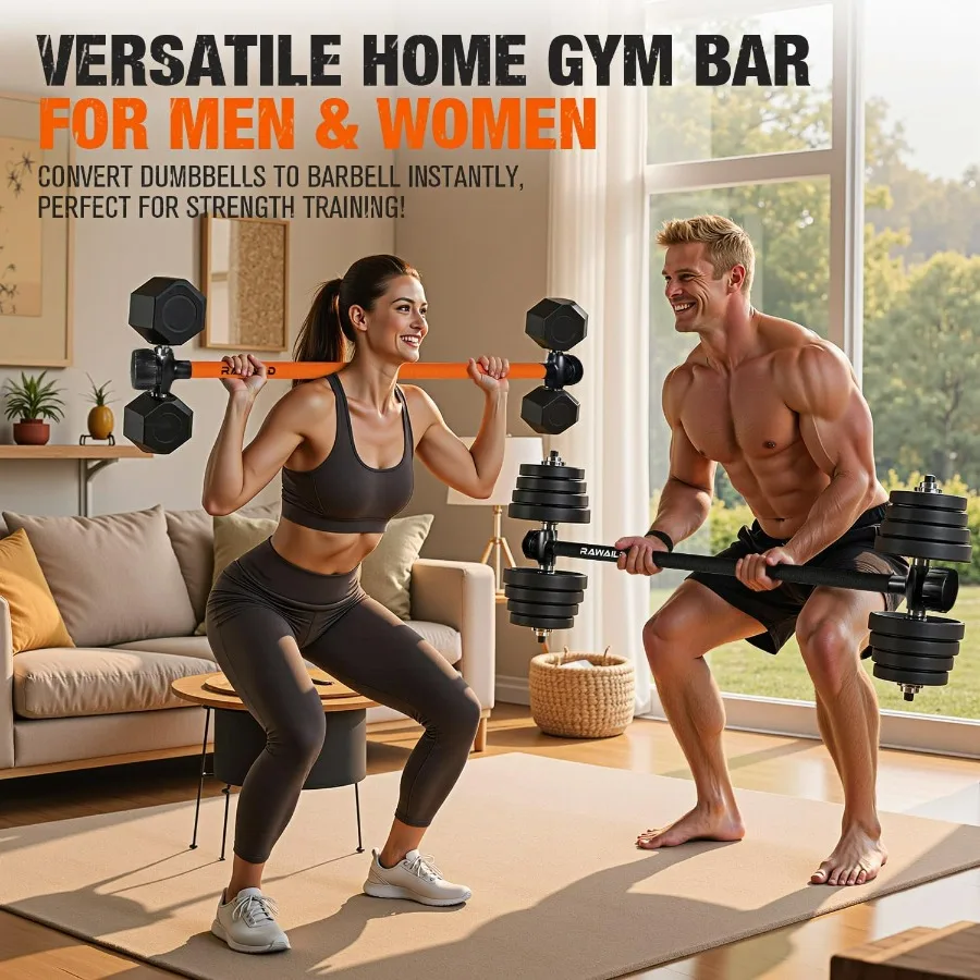 Dumbbell Converter, Convert Dumbbells to Barbell Set, Weight Bar for Bench Presses, Squats, Hip Thrust, Deadlifts, Home Weightli
