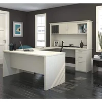 L-Shaped Executive Office Desk with Pedestal and Hutch，Desk with 3 Storage Cabinets， Executive Office Desk 1