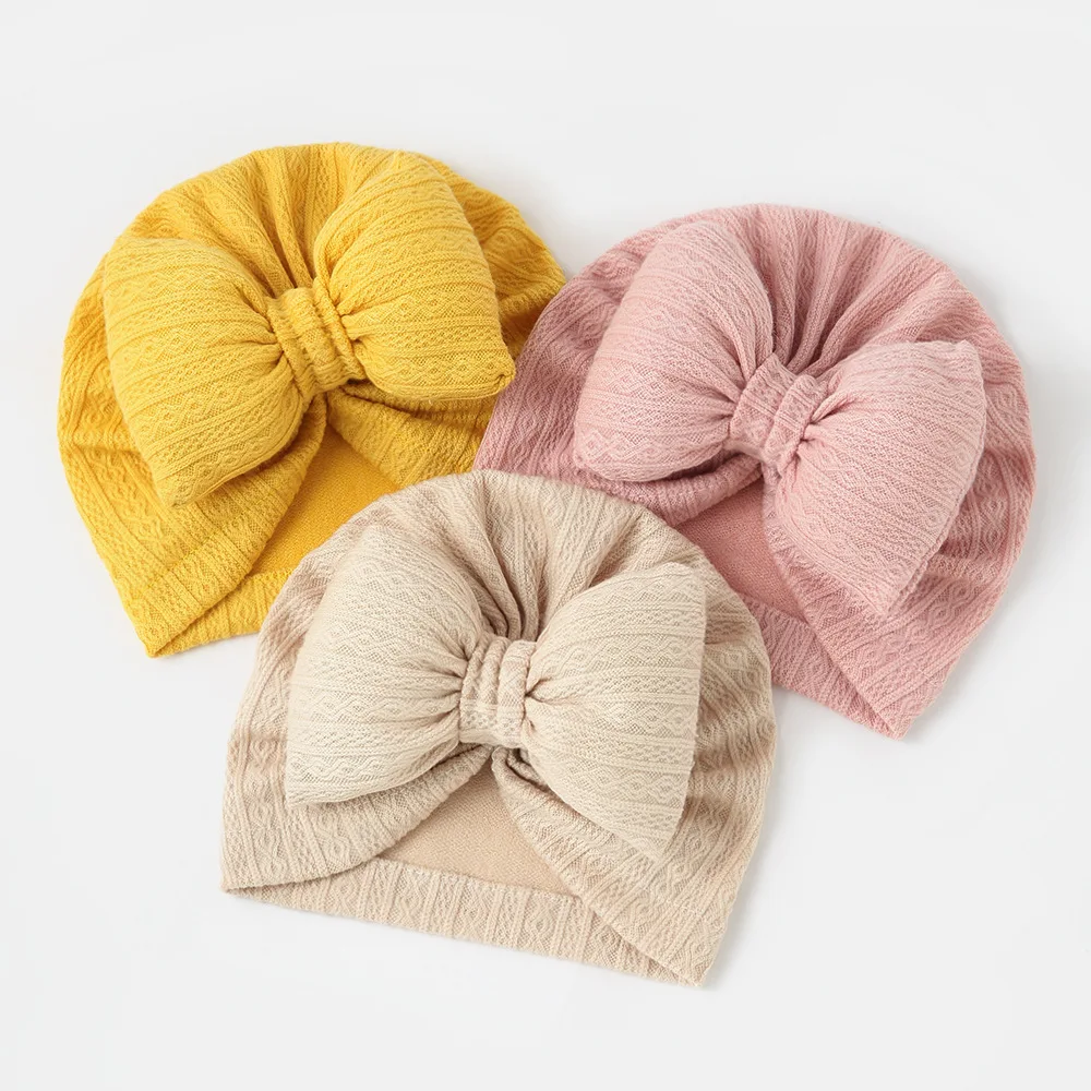 Lovely Bowknot Knitted Baby Hat Cute Solid Color Baby Girls Boys Hat Turban Soft Newborn Infant Cap Knitting Beanies Head Wraps 3