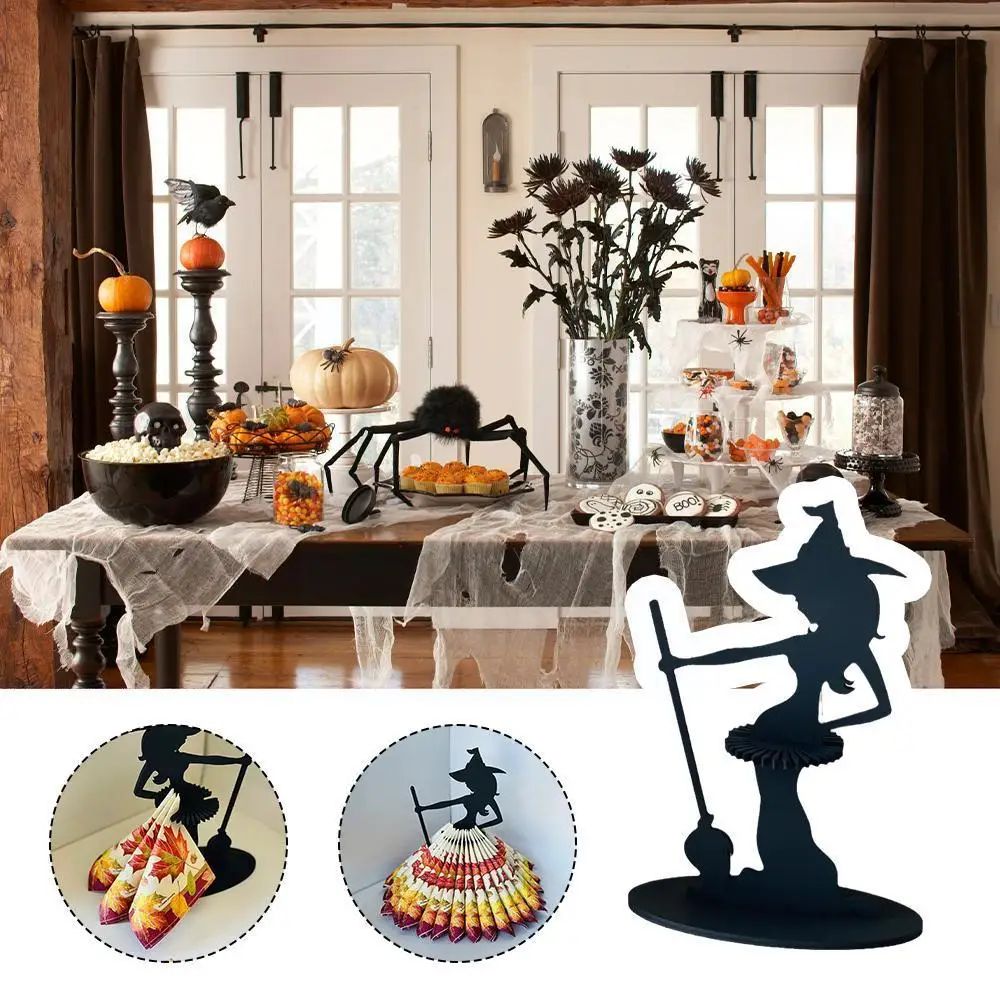 

2023 Home Wooden Halloween Black Witch Napkin Holder Dining Room New Creativity Ornament Kitchen Decorative T7C1