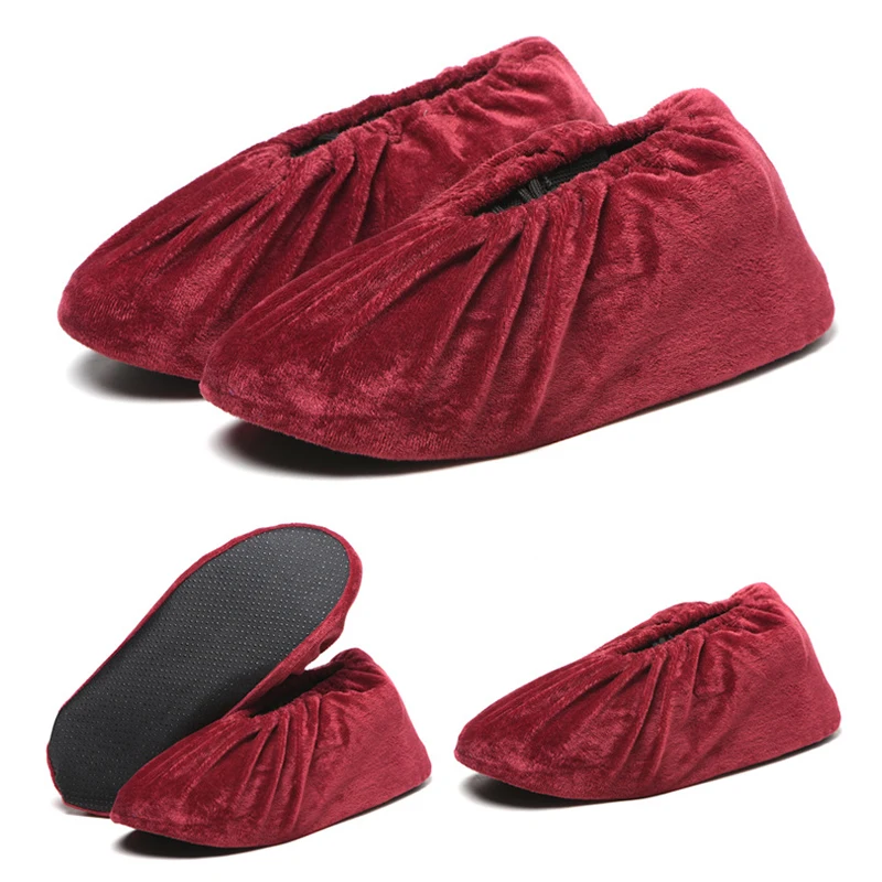 Reusable Flannel Shoes Covers 1 Pair Portable Unisex Non-slip Washable Dustproof Home Indoor Antiskid Guests Shoes Cover